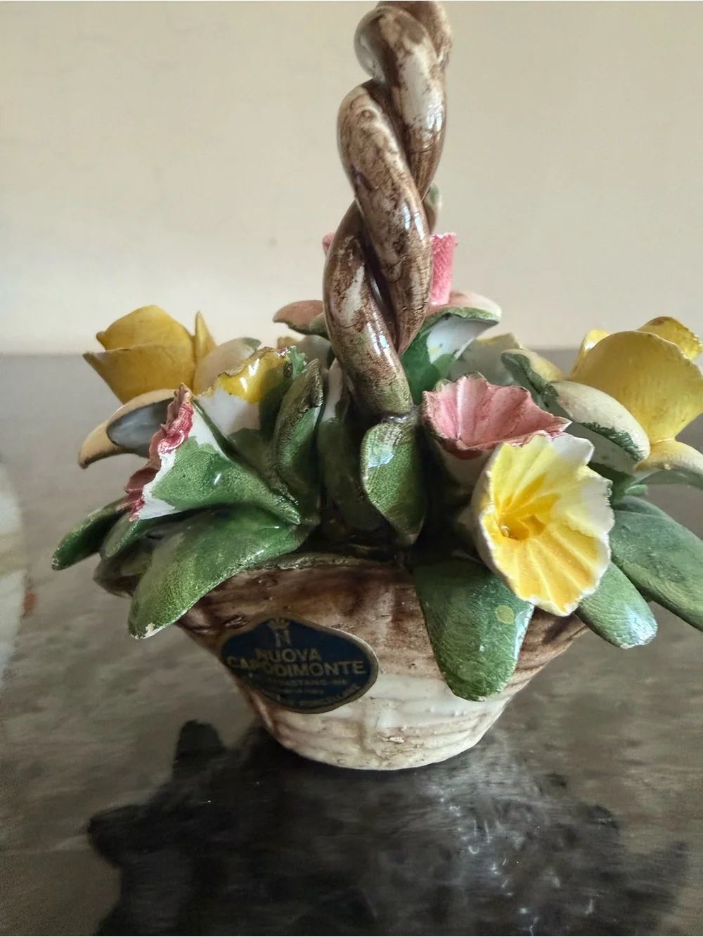 Vintage Nuova Capodimonte  handled Flower Basket , handcrafted in Italy